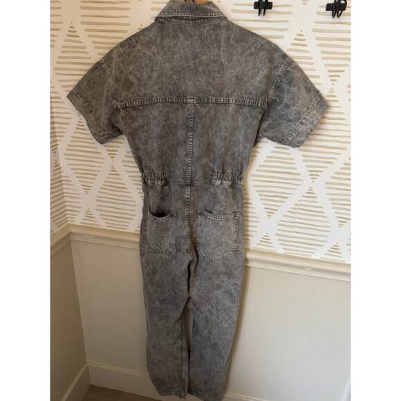 Free People Women Small Marci Silver Denim Short Sleeve Jumpsuit Coverall - Picture 5 of 8
